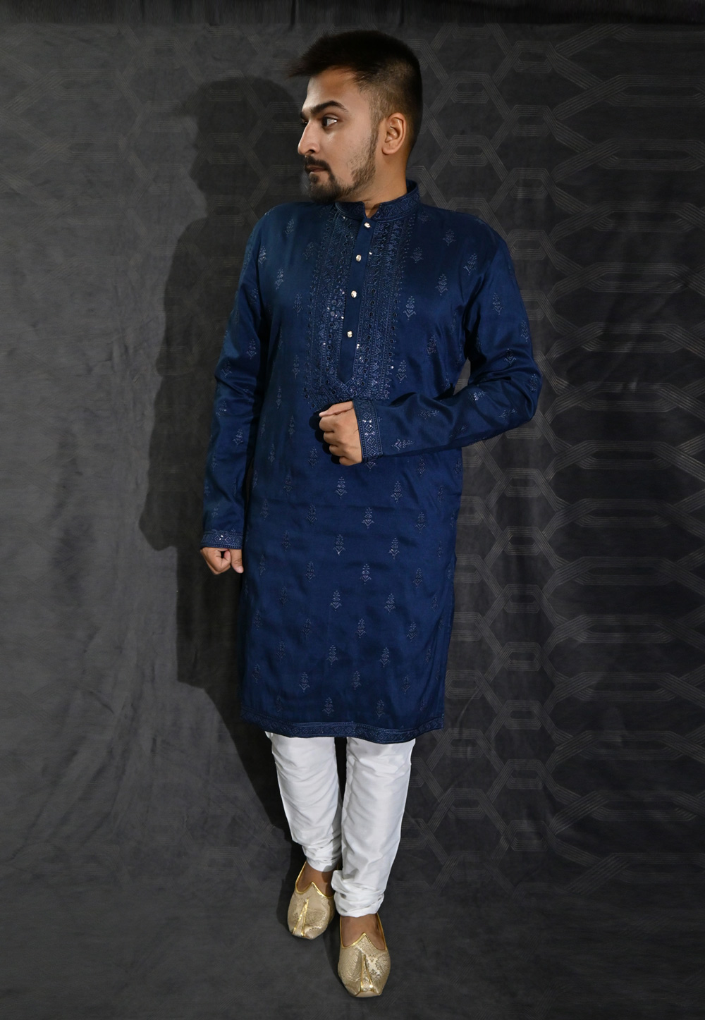 Navy Blue Silk Kurta Pajama 275968