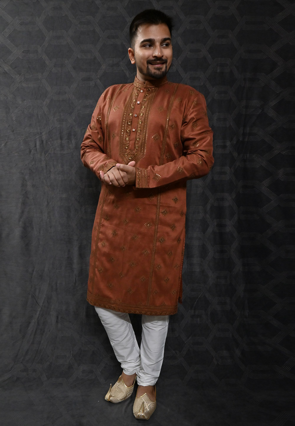 Rust Silk Kurta Pajama 275972