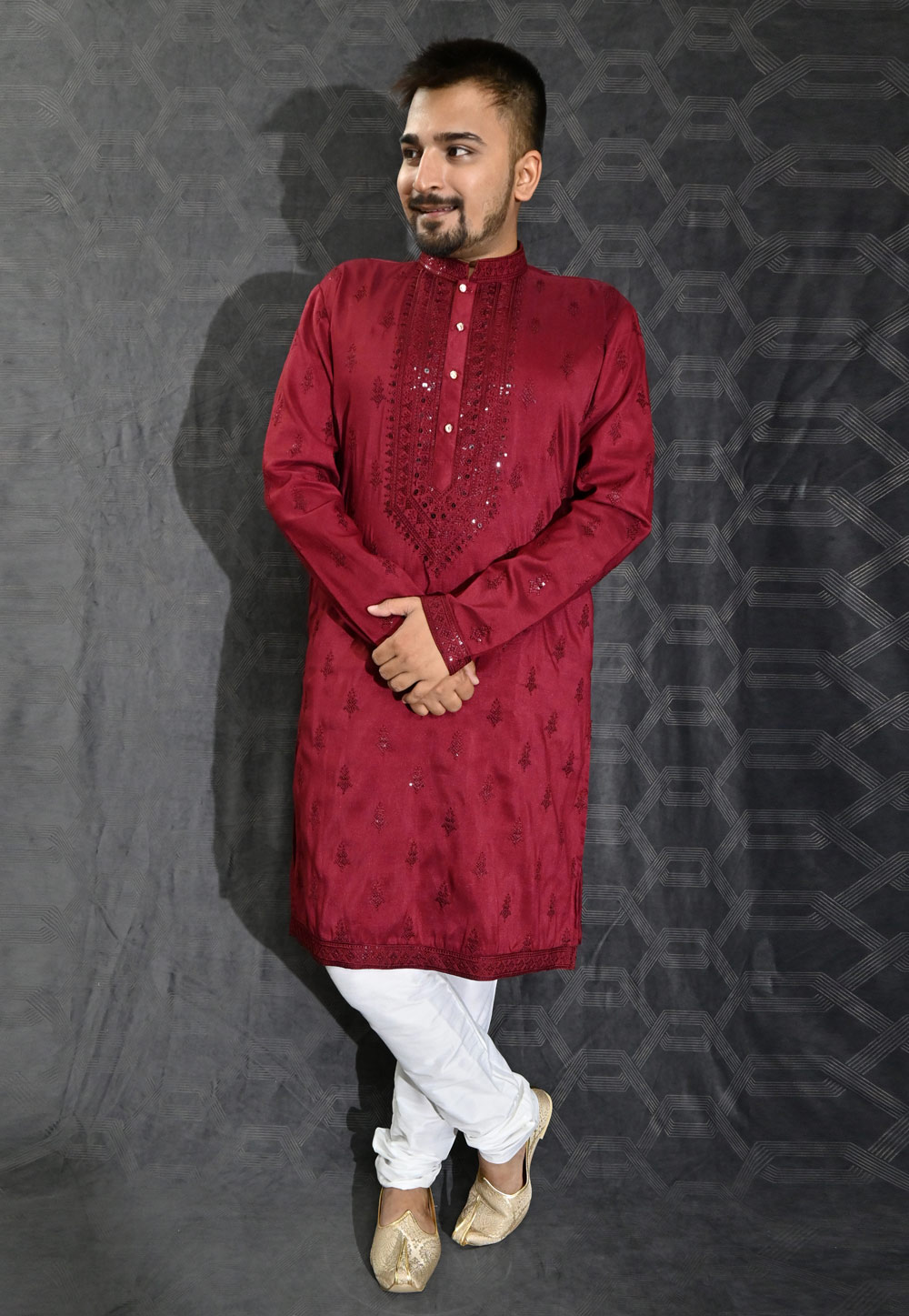 Maroon Silk Kurta Pajama 275975