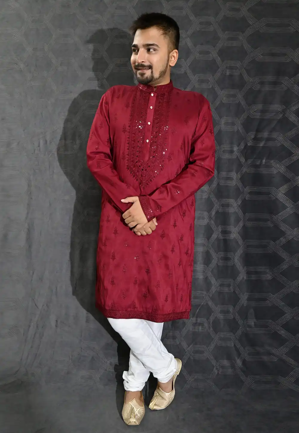 Maroon Silk Kurta Pajama 275975