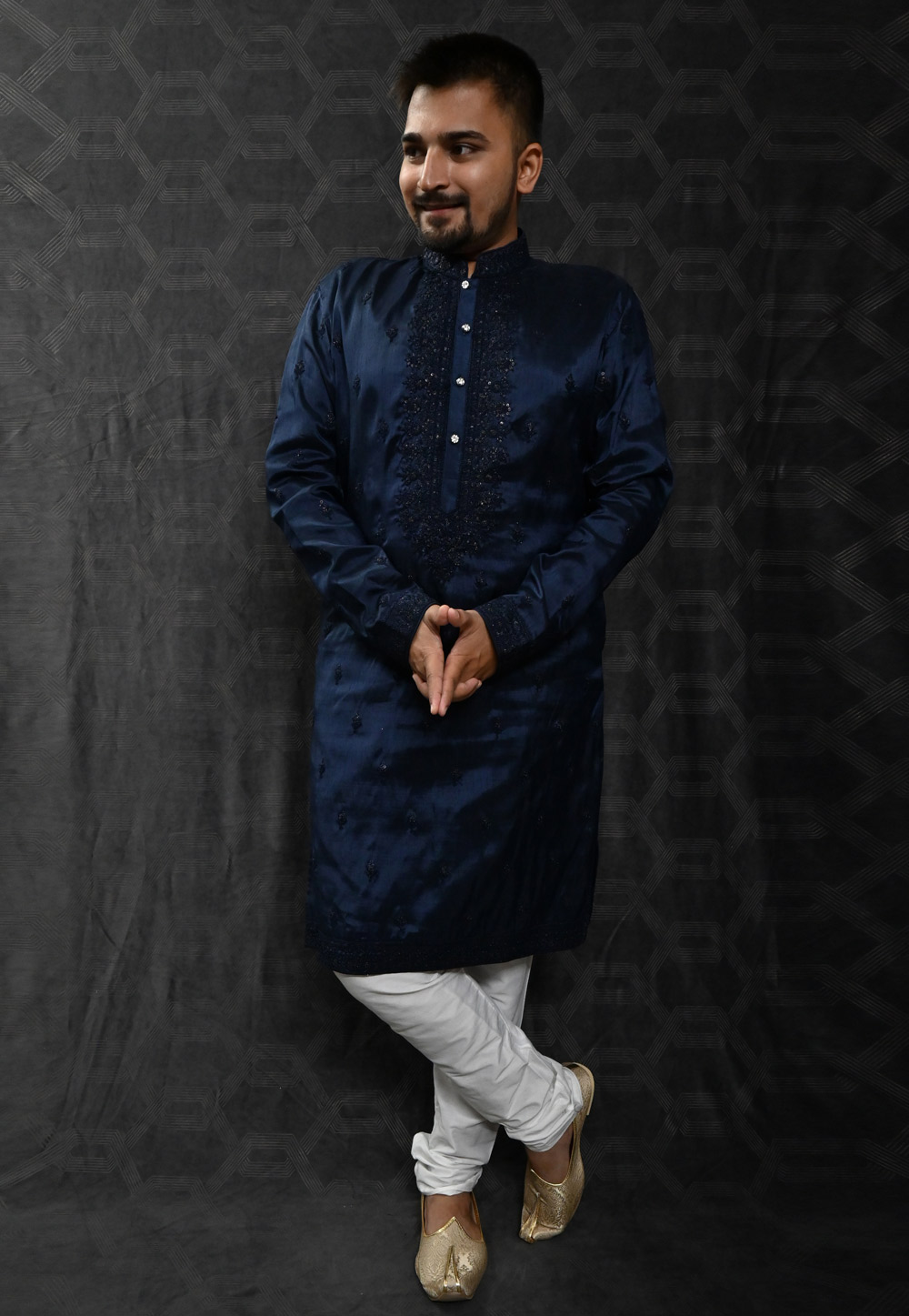 Navy Blue Silk Kurta Pajama 275980
