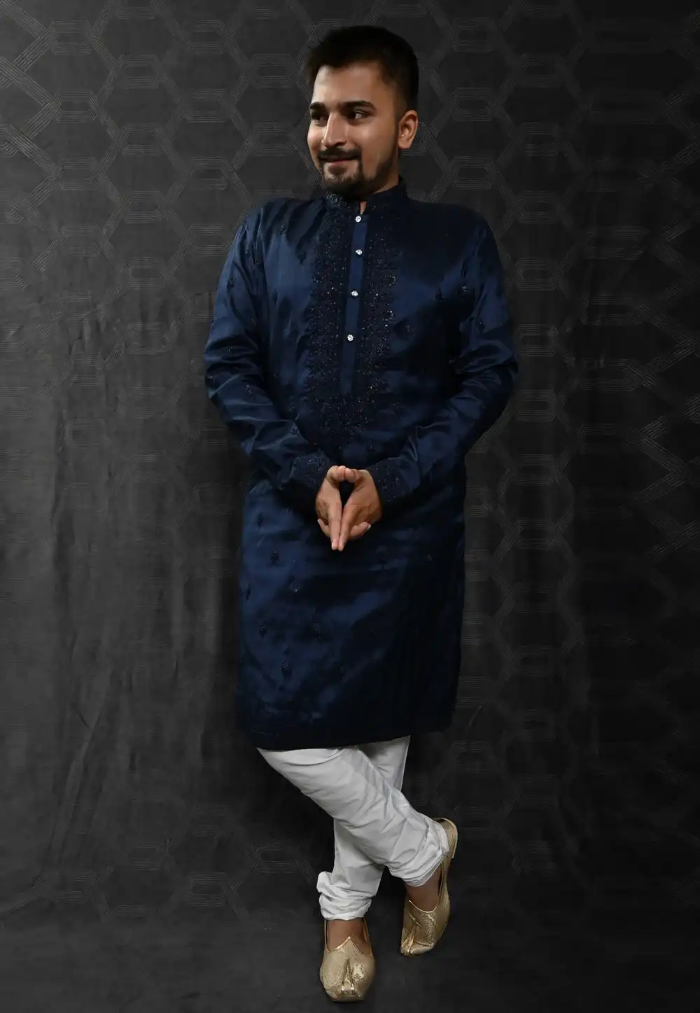 Navy Blue Silk Kurta Pajama 275980