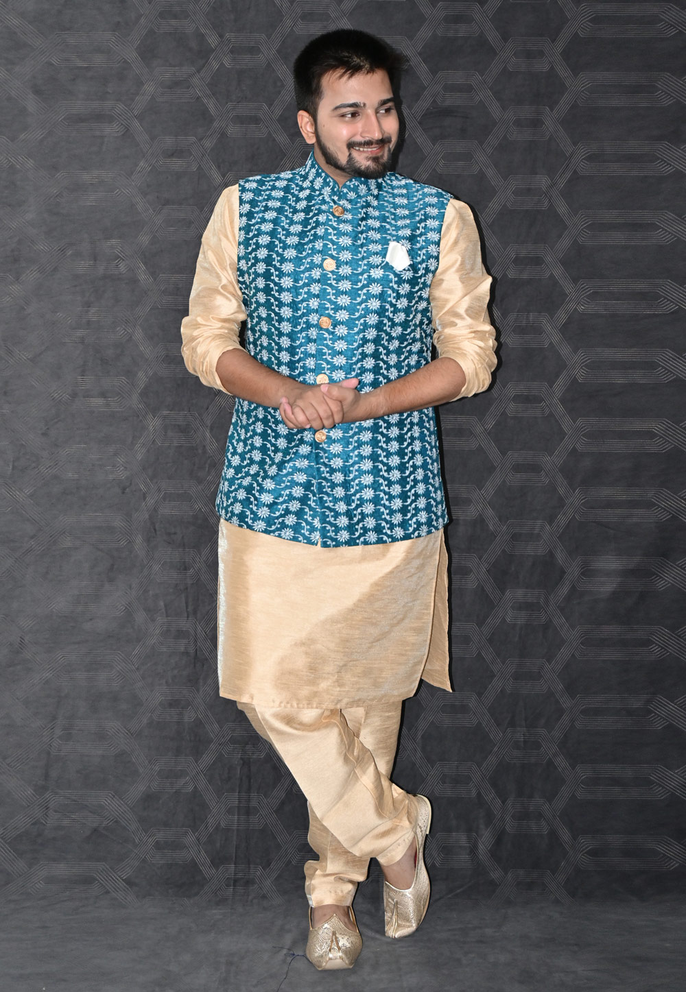 Beige Silk Kurta Pajama With Jacket 277500