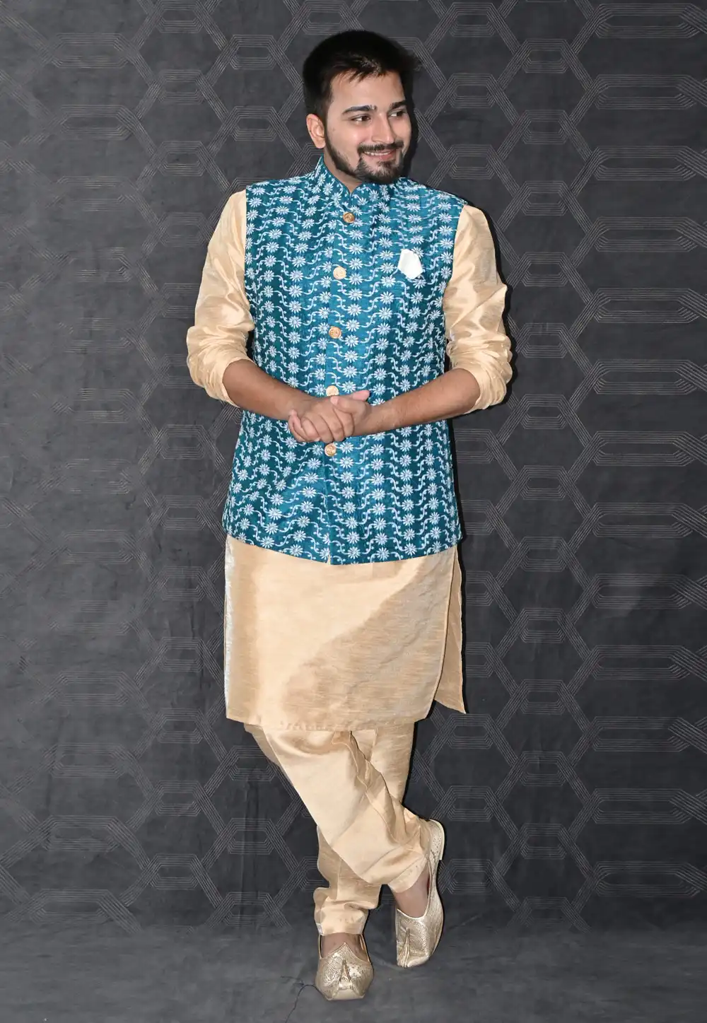 Beige Silk Kurta Pajama With Jacket 277500