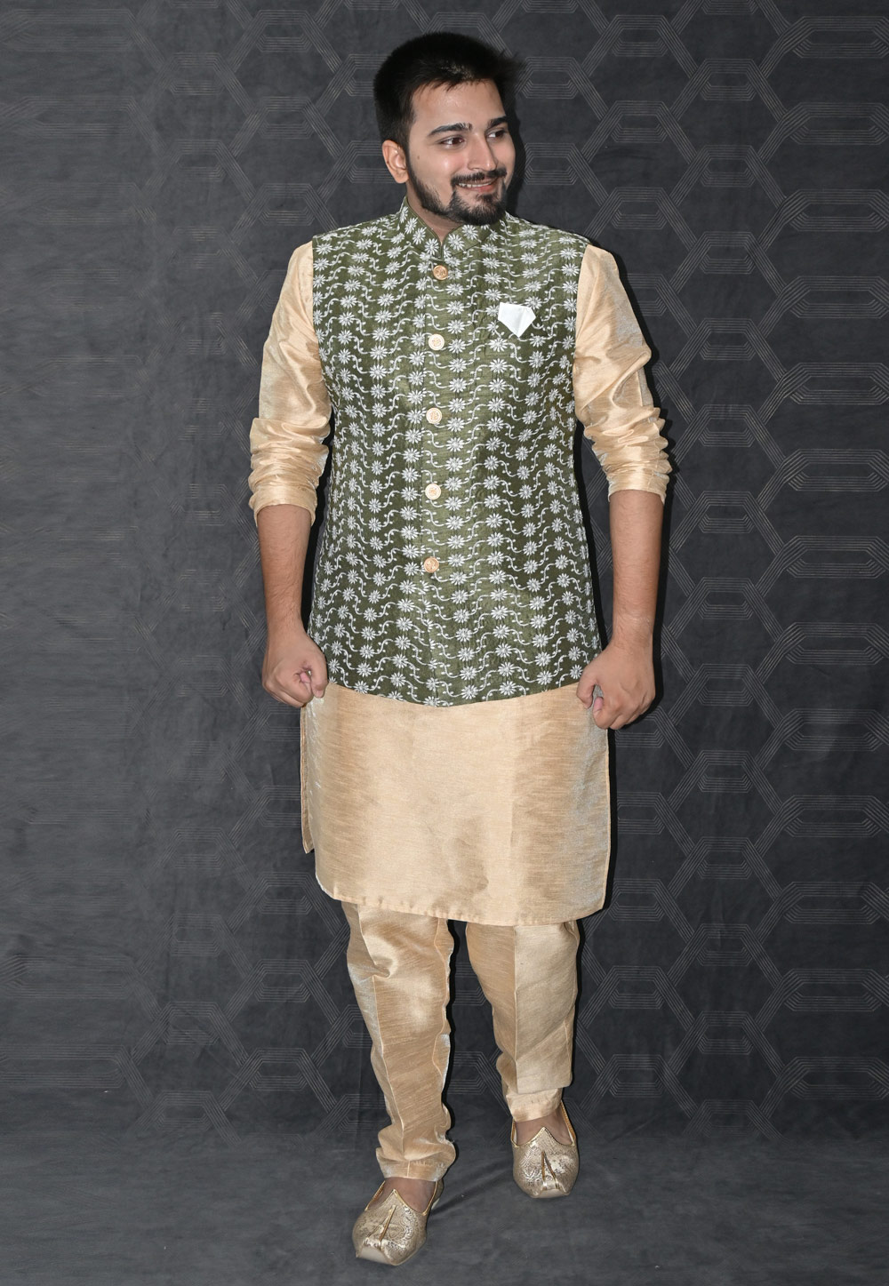 Beige Silk Kurta Pajama With Jacket 277501