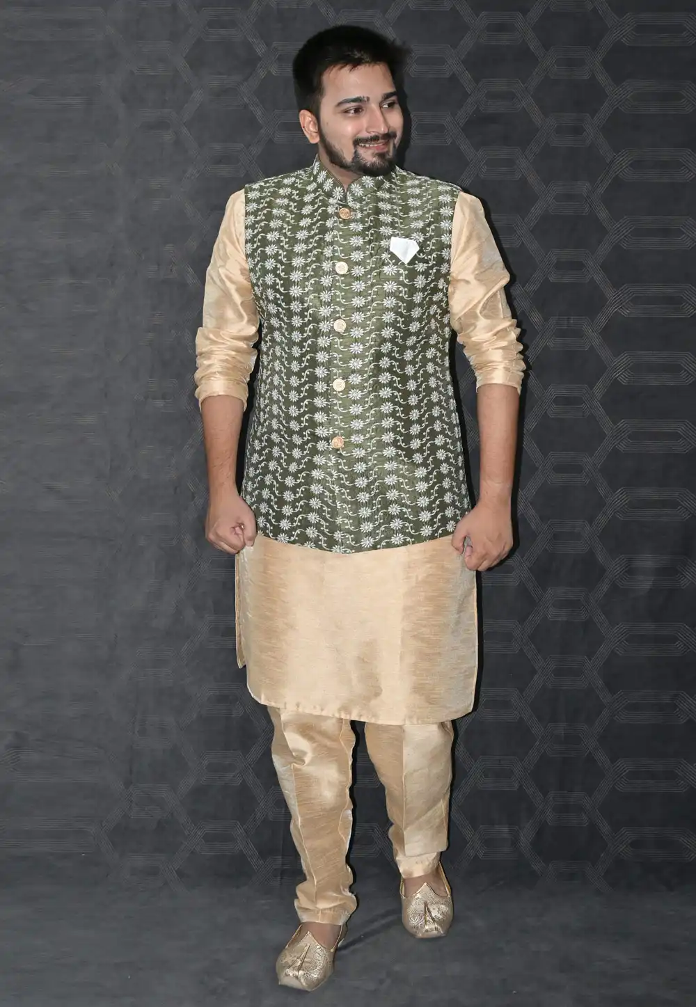 Beige Silk Kurta Pajama With Jacket 277501