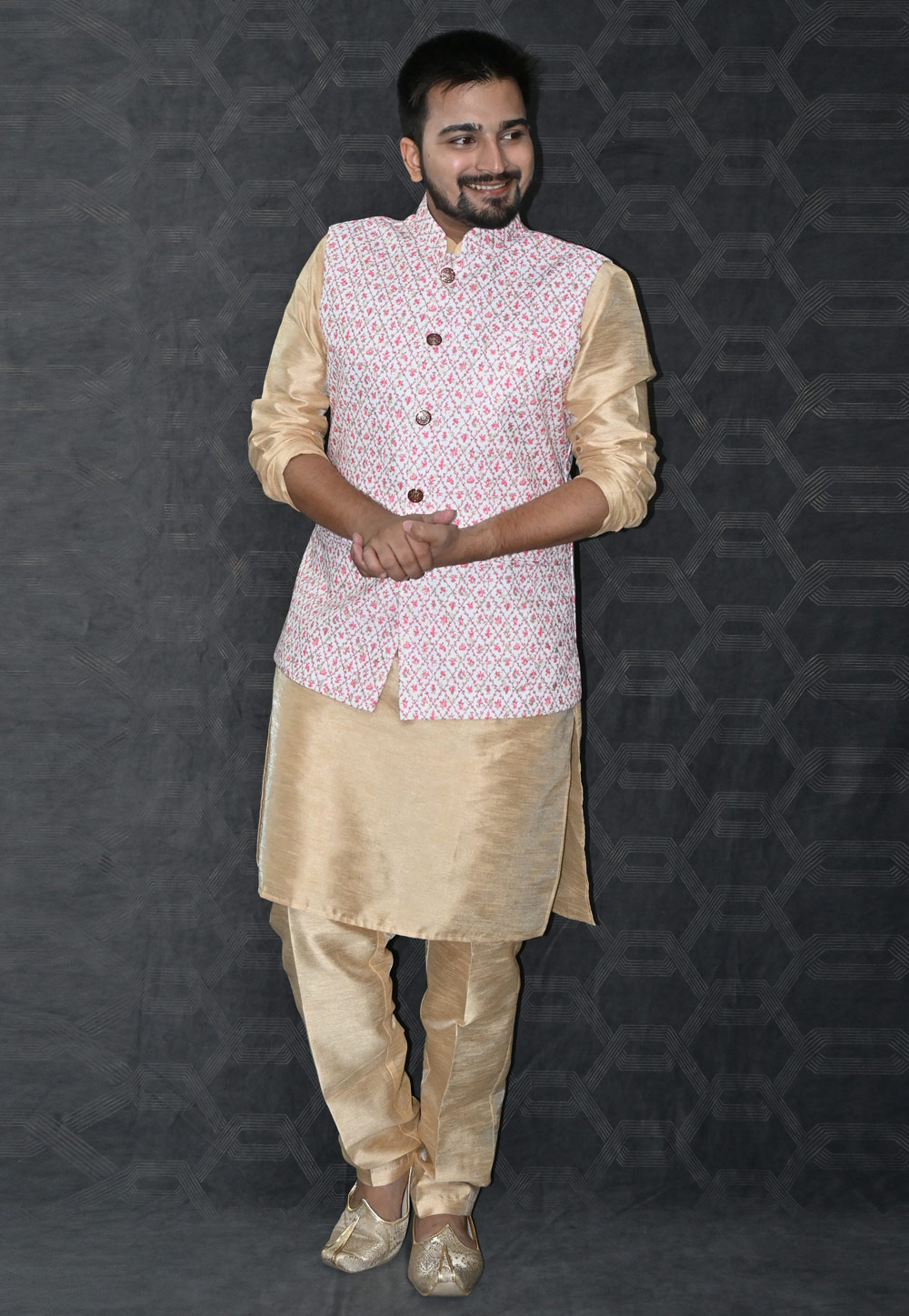 Beige Silk Kurta Pajama With Jacket 277505