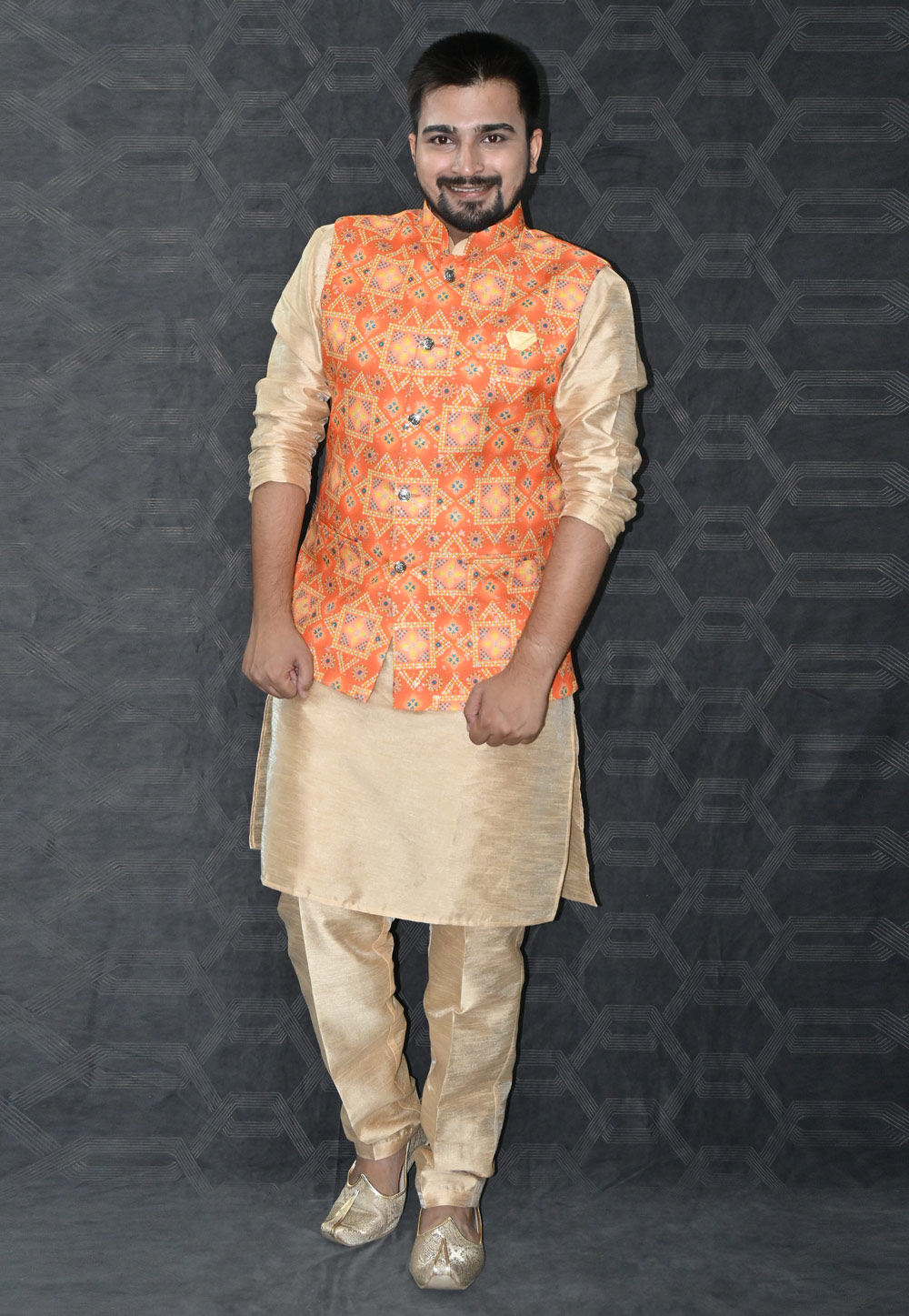 Beige Silk Kurta Pajama With Jacket 277507