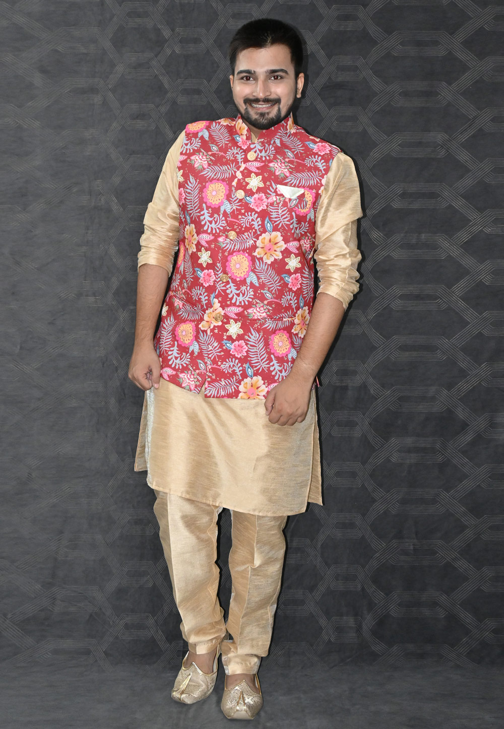 Beige Silk Kurta Pajama With Jacket 277508