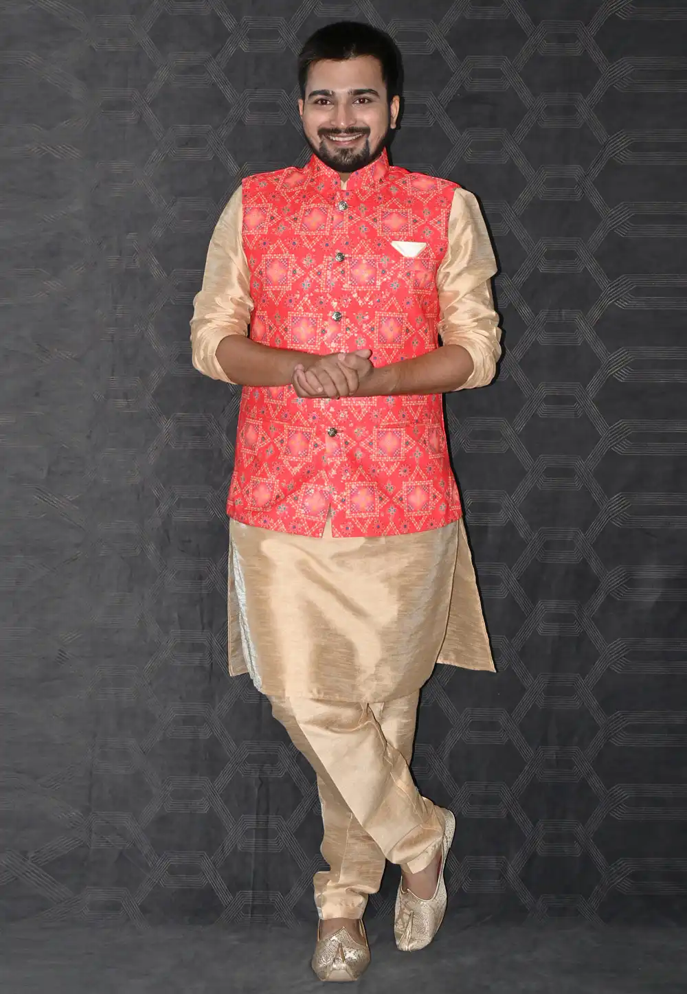 Beige Silk Kurta Pajama With Jacket 277509