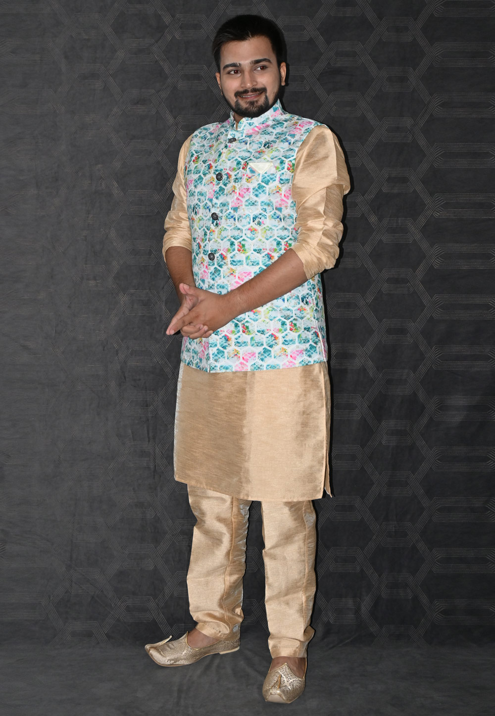 Beige Silk Kurta Pajama With Jacket 277510