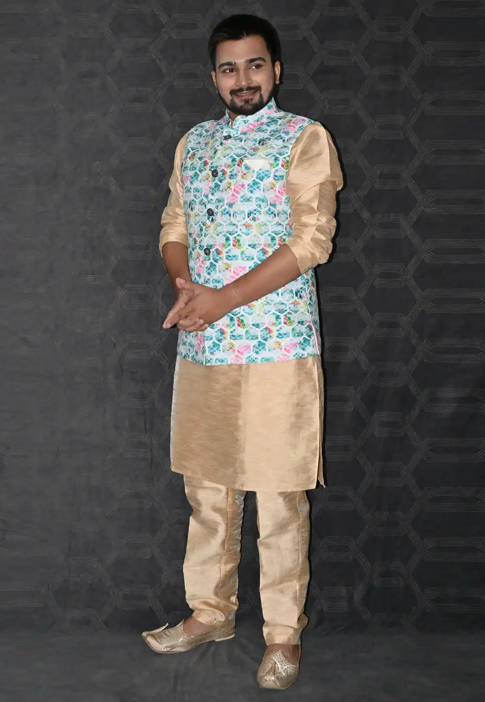 Beige Silk Kurta Pajama With Jacket 277510