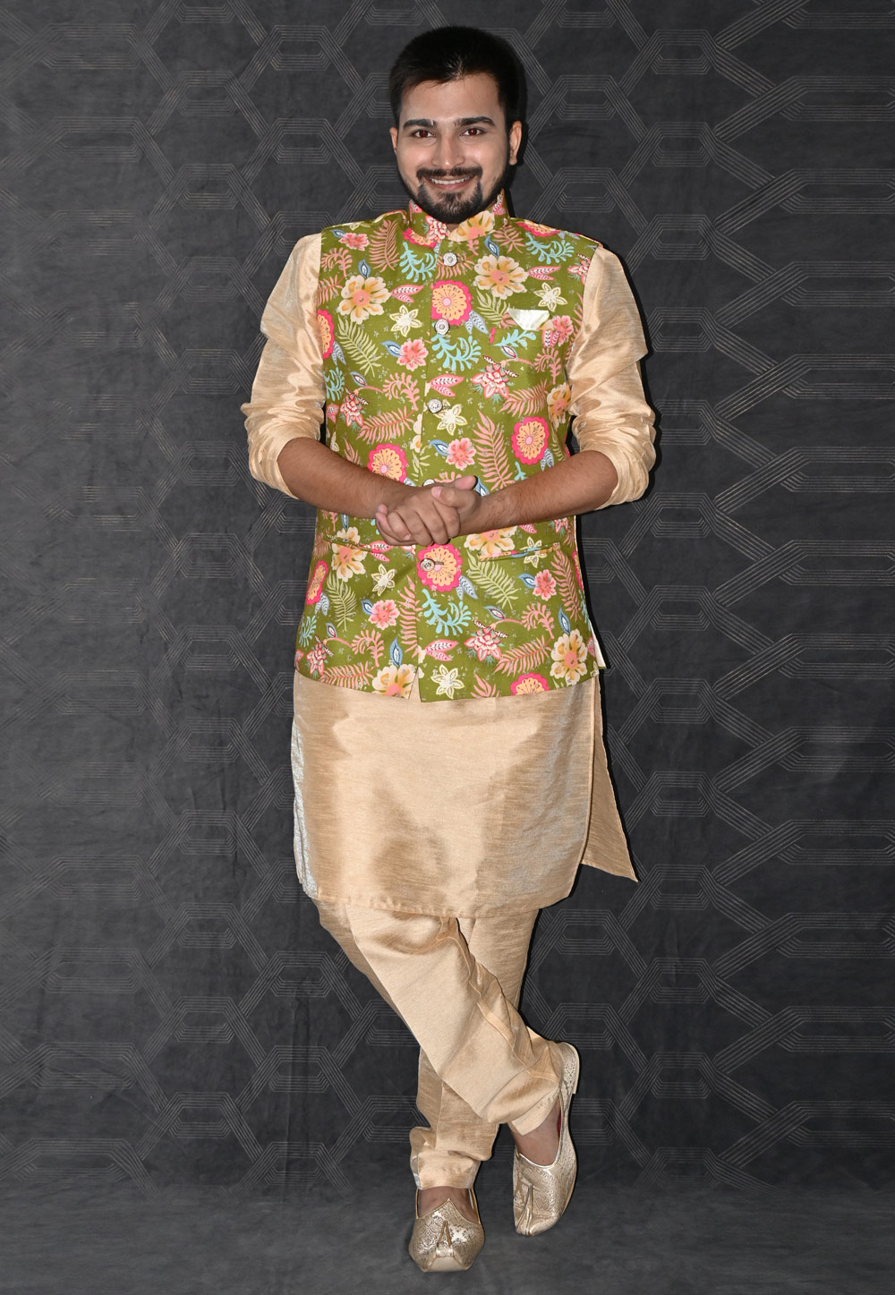 Beige Silk Kurta Pajama With Jacket 277512