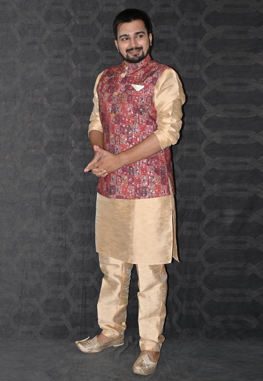 Beige Silk Kurta Pajama With Jacket 277513