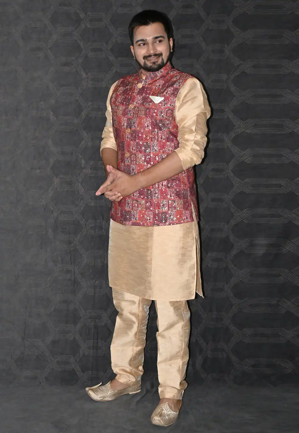 Beige Silk Kurta Pajama With Jacket 277513