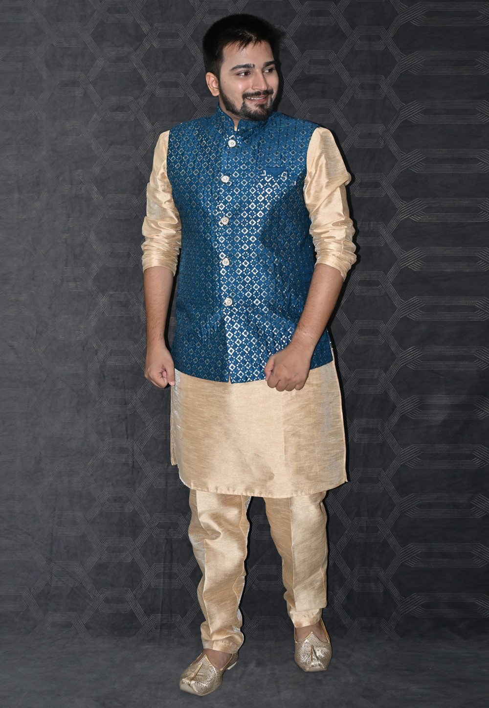 Beige Silk Kurta Pajama With Jacket 277516