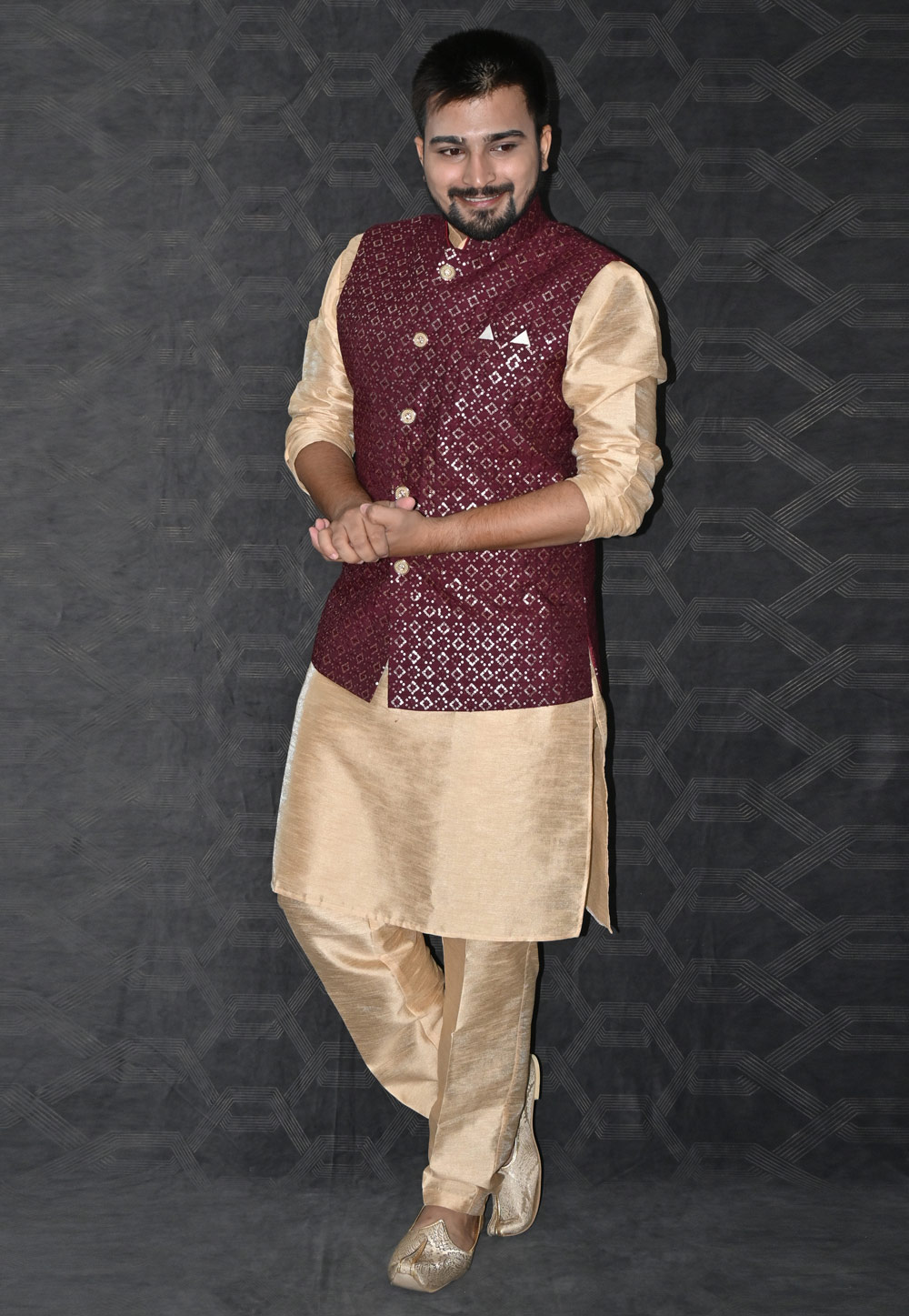 Beige Silk Kurta Pajama With Jacket 277517