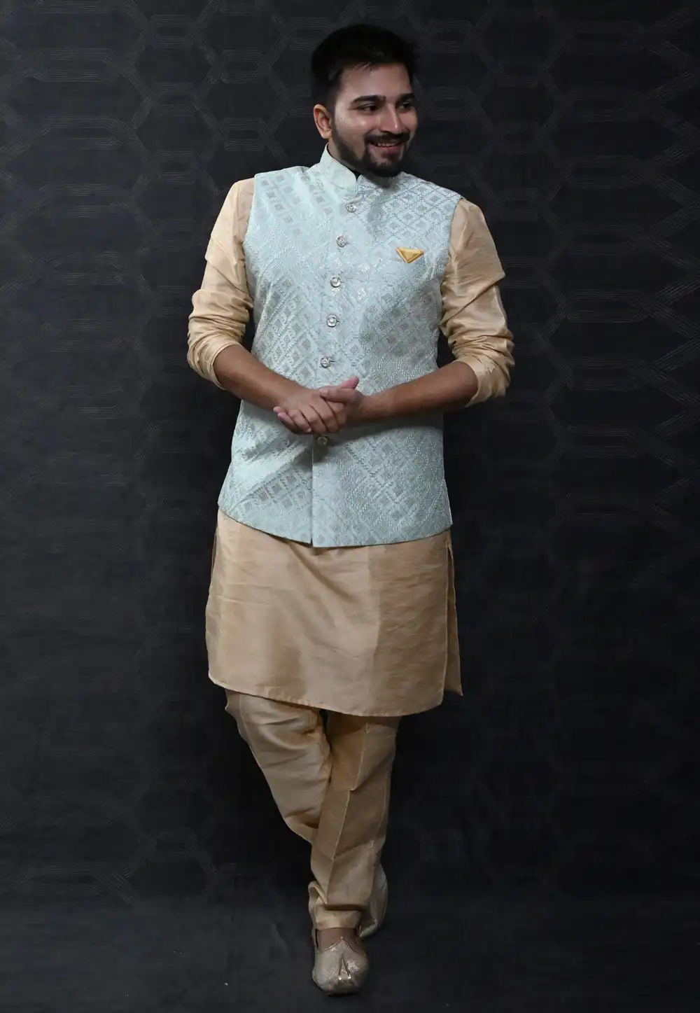 Beige Silk Kurta Pajama With Jacket 277521