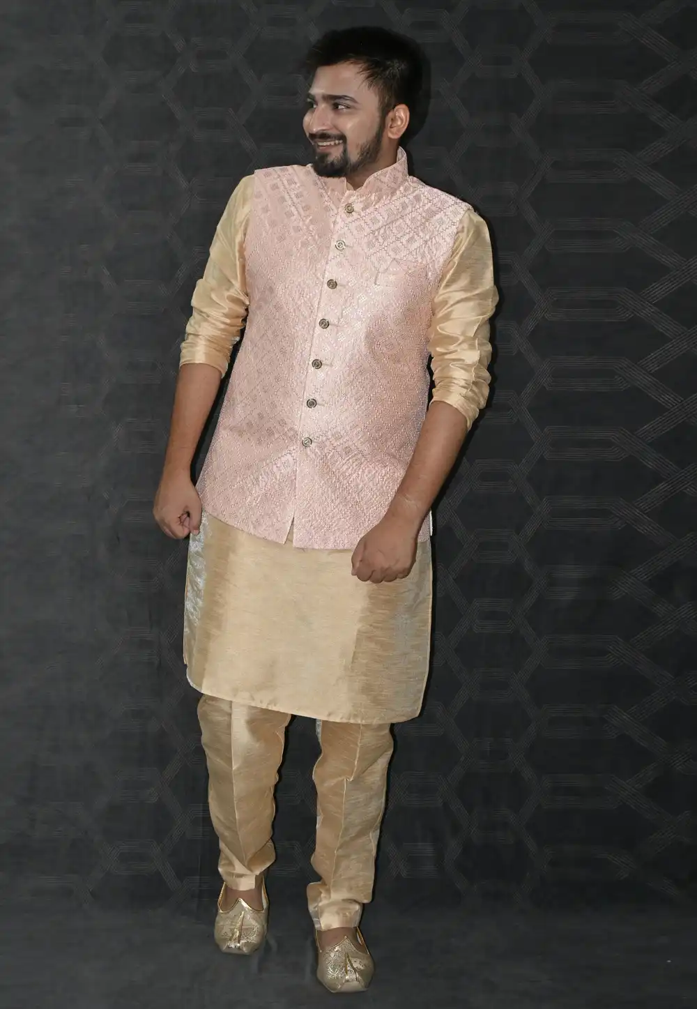 Beige Silk Kurta Pajama With Jacket 277523
