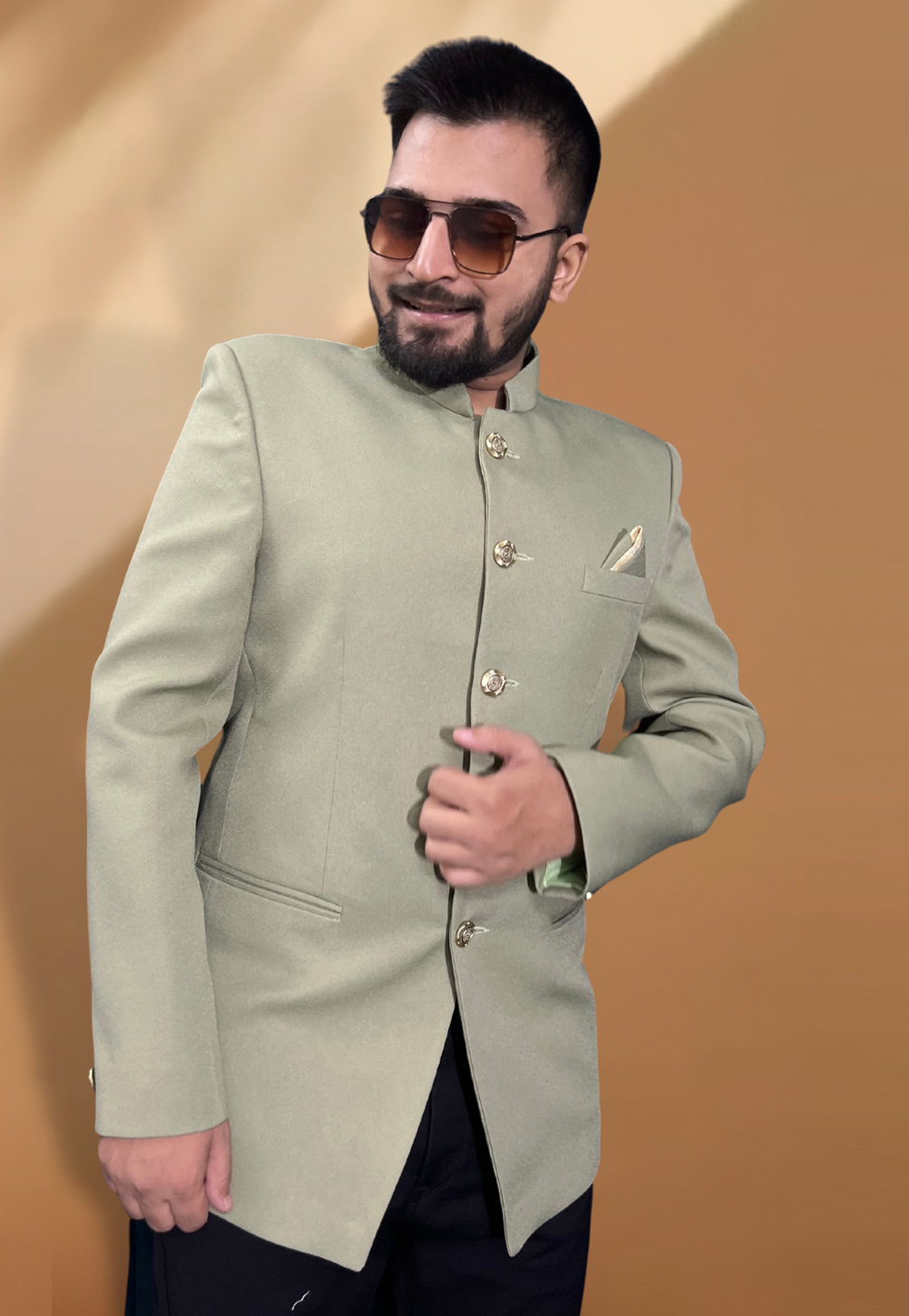 Olive Green Silk Readymade Blazer 270022