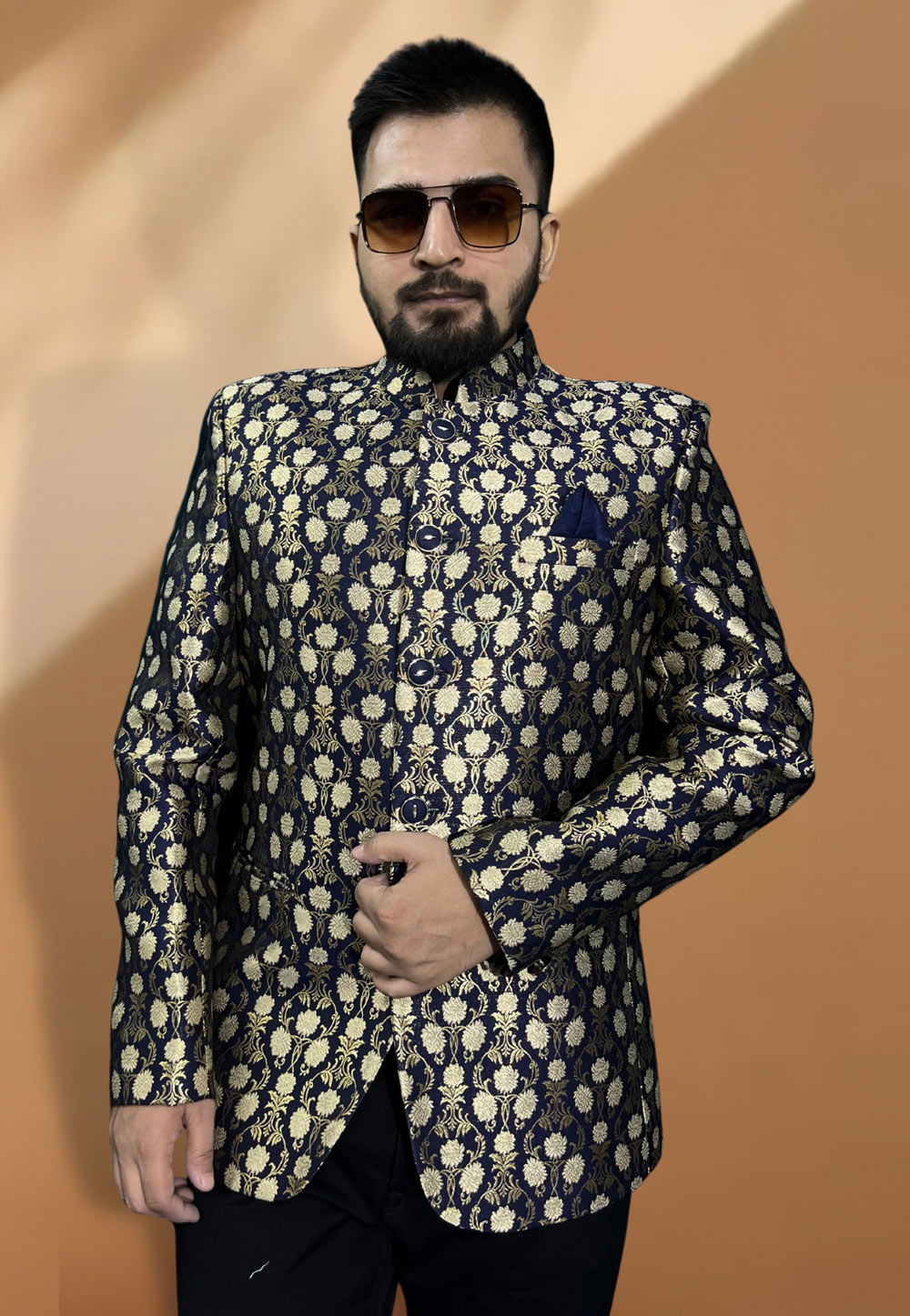 Navy Blue Jacquard Readymade Blazer 270024