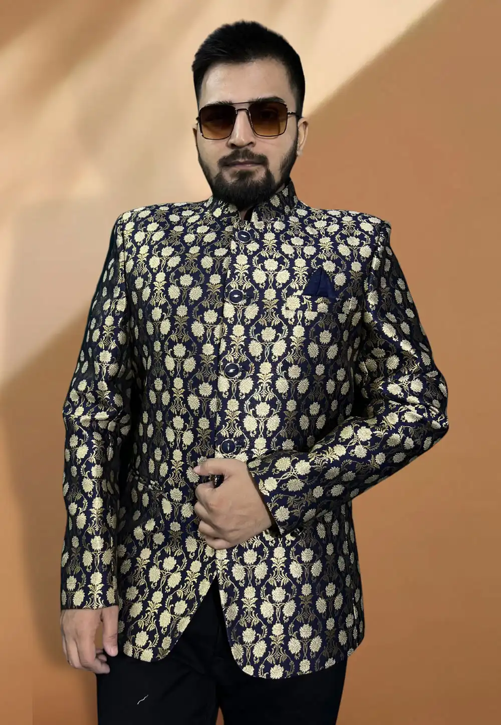 Navy Blue Jacquard Readymade Blazer 270024