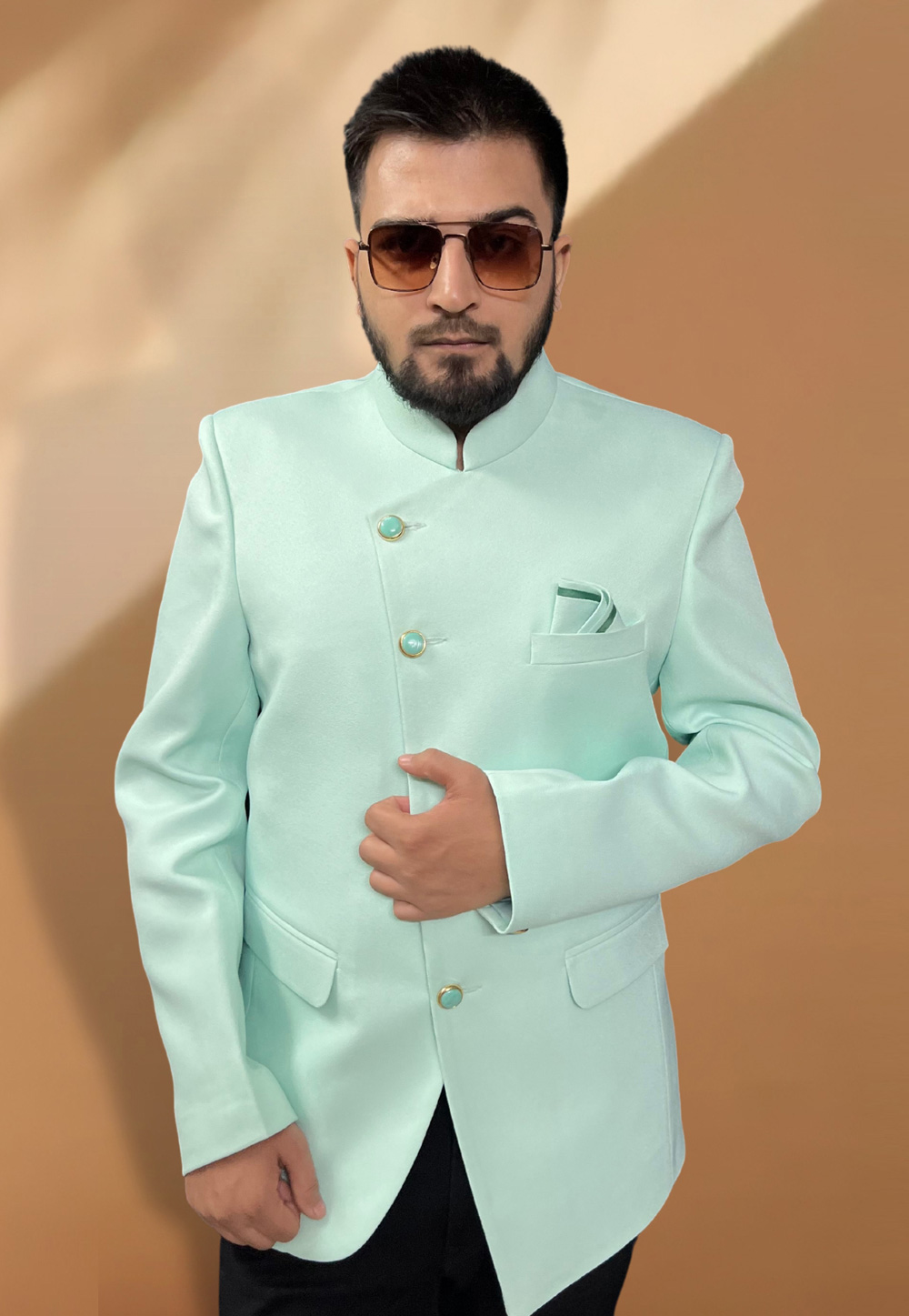 Sky Blue Silk Readymade Blazer 270035