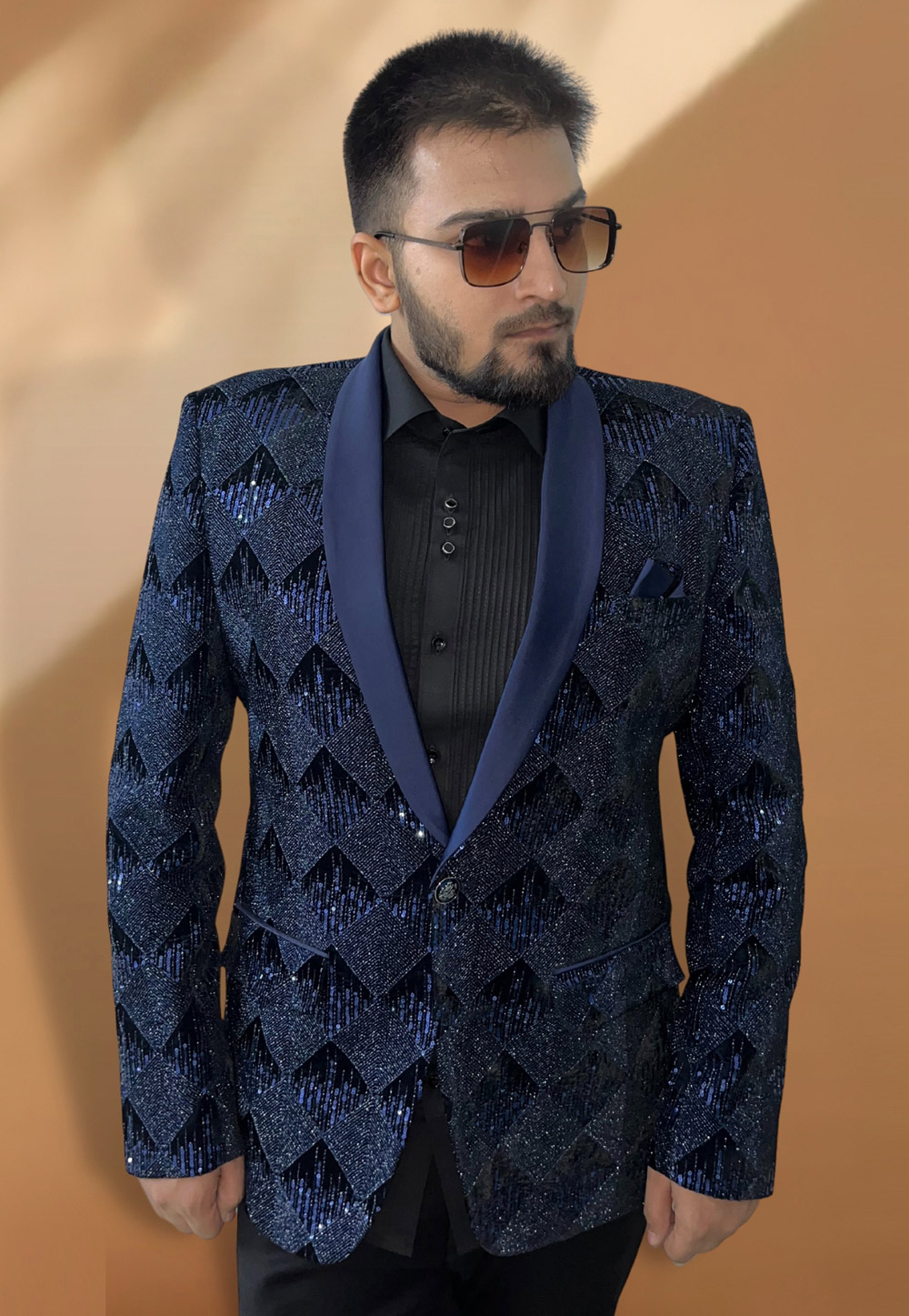 Navy Blue Velvet Readymade Blazer 270036