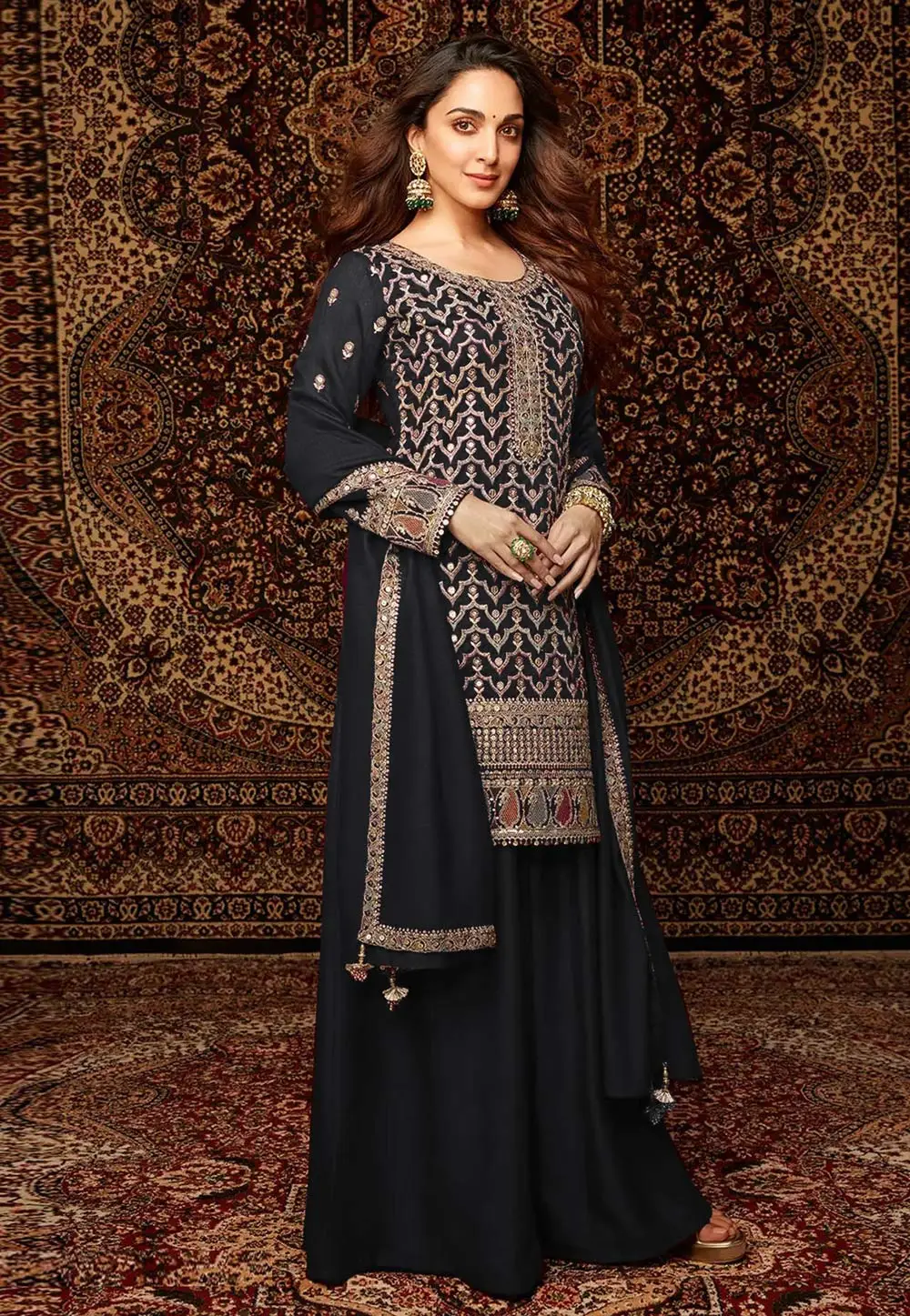 Kiara Advani Black Chinon Pakistani Suit 334501