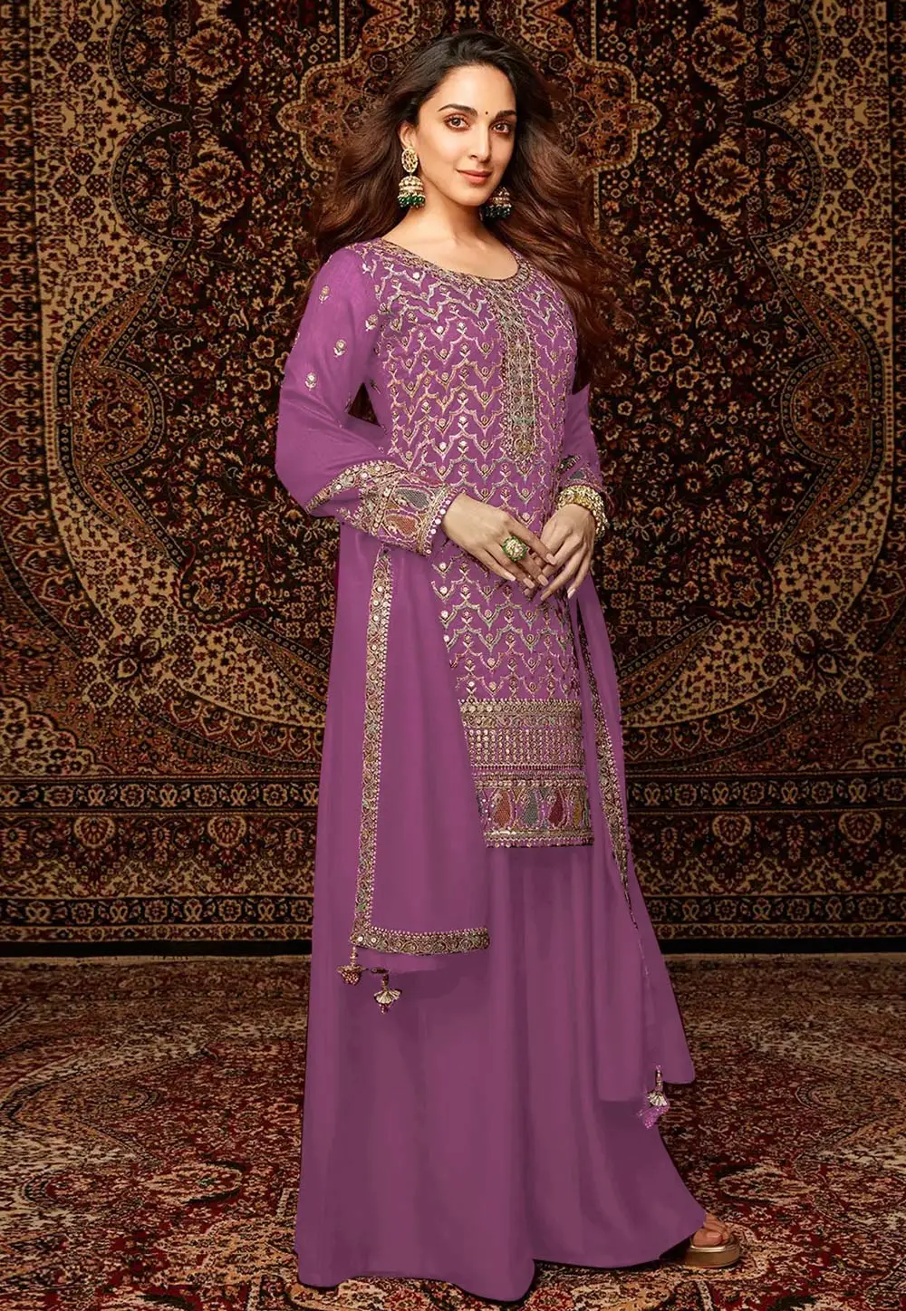 Kiara Advani Lavender Chinon Pakistani Suit 334495