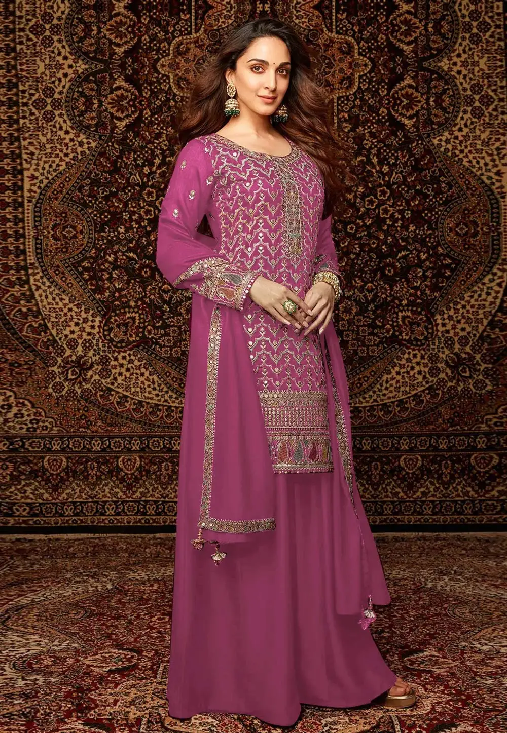 Kiara Advani Pink Chinon Pakistani Suit 334493