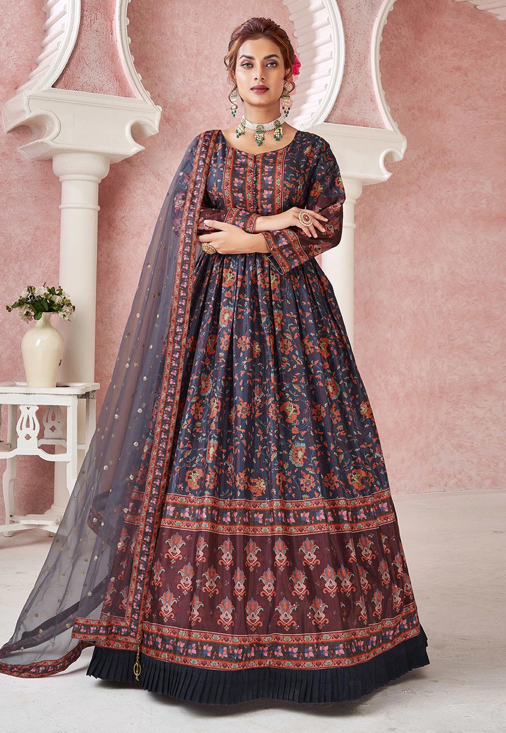 Navy Blue Silk Gown 257229