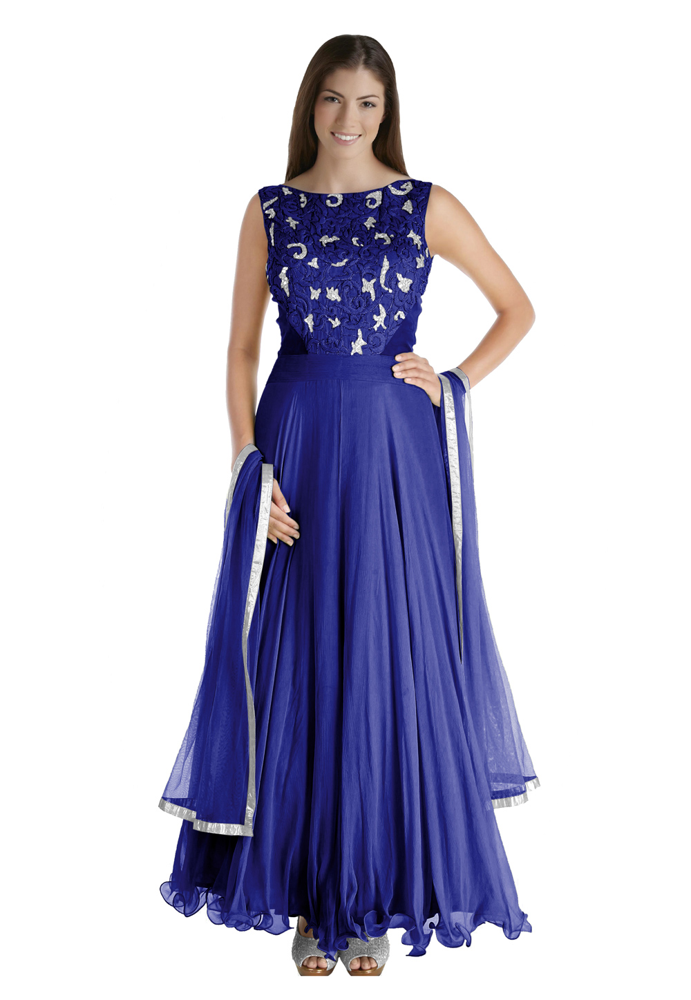 Blue Georgette Readymade Ankle Length Anarkali Suit 205565