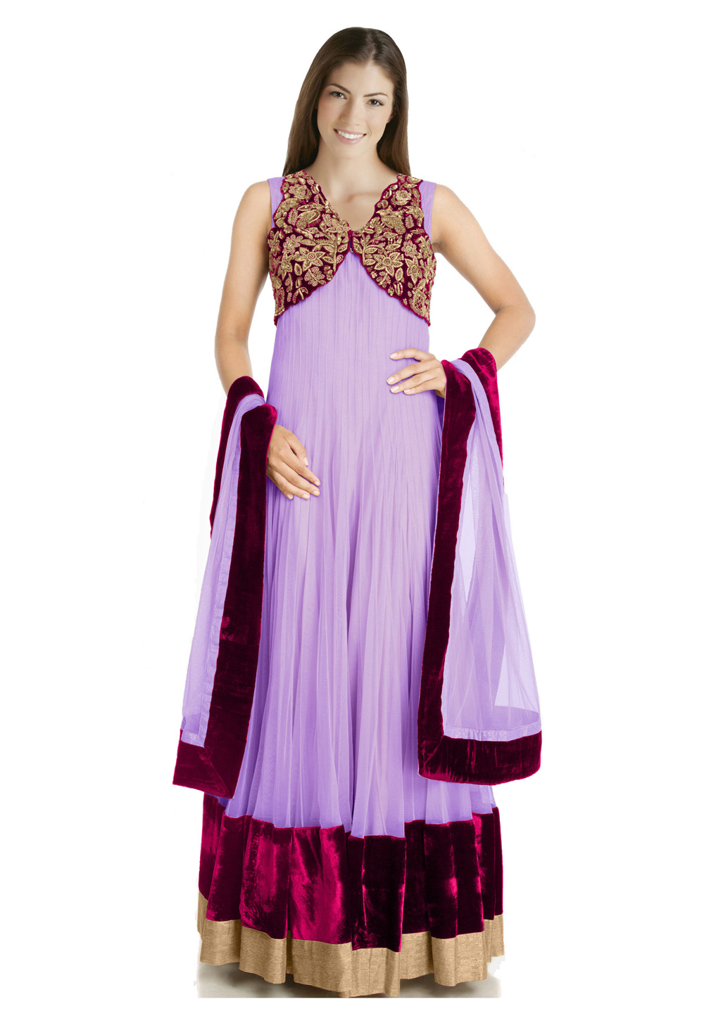 Light Purple Georgette Readymade Jacket Style Anarkali Suit 205571