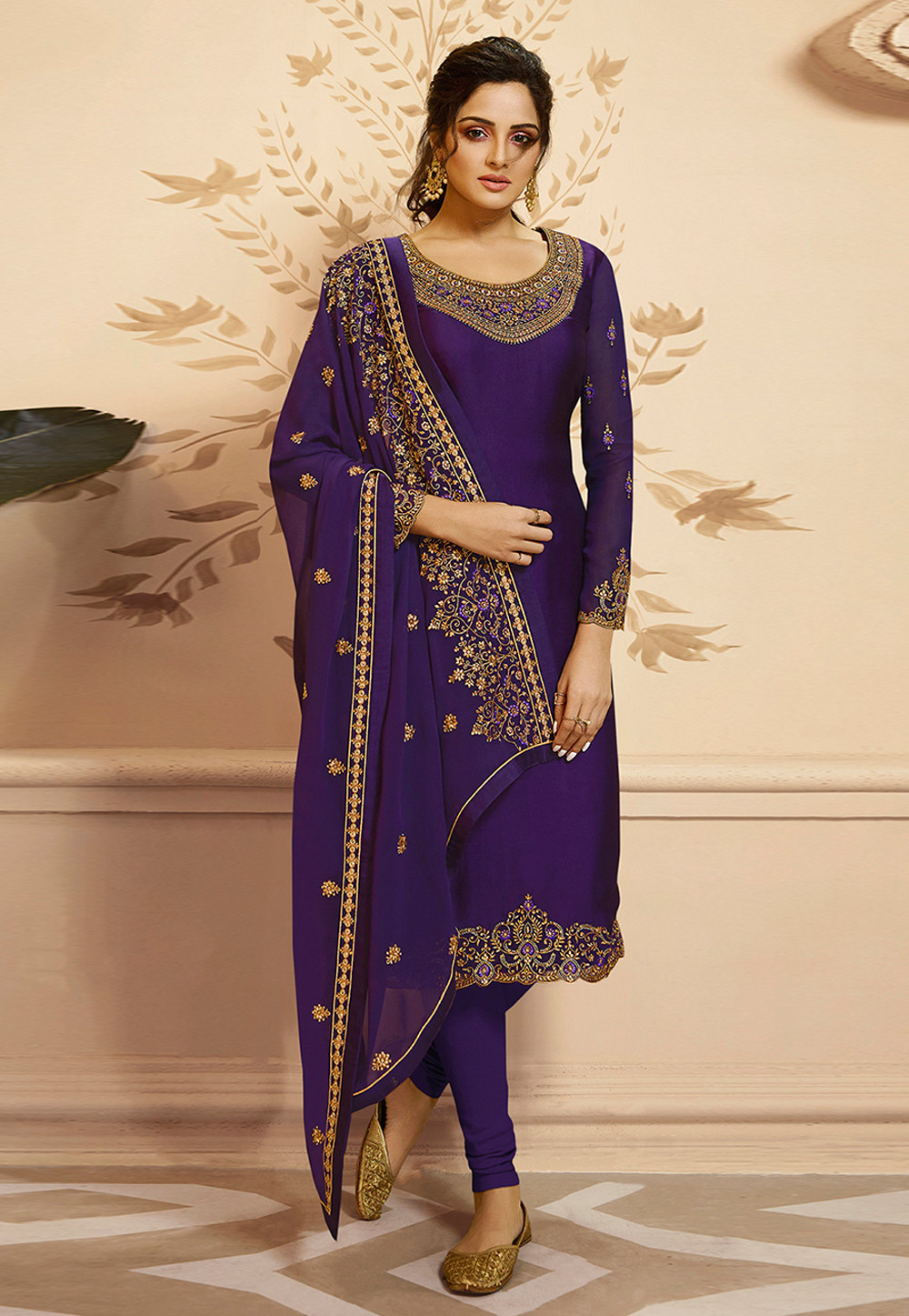 Purple Georgette Churidar Suit 189658