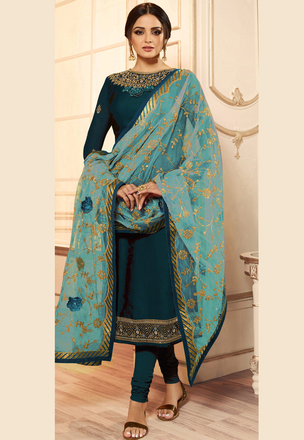 Blue Georgette Churidar Suit 197908