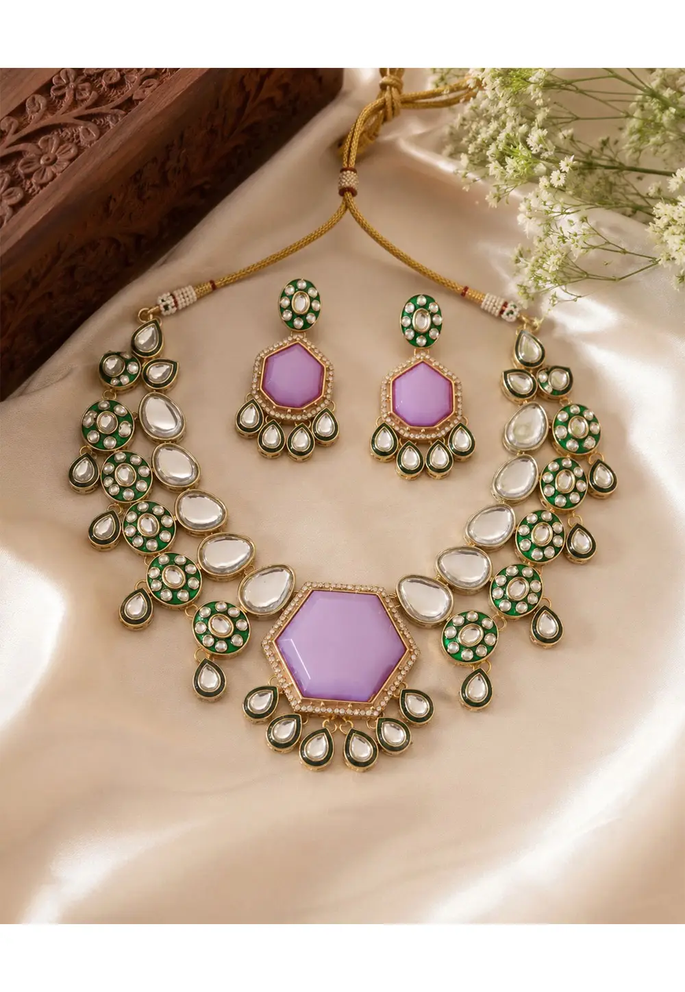 Lavender Alloy Necklace With Earrings 333742