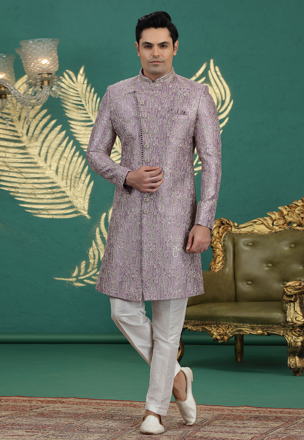 Lavender Art Silk Indo Western Sherwani 319021