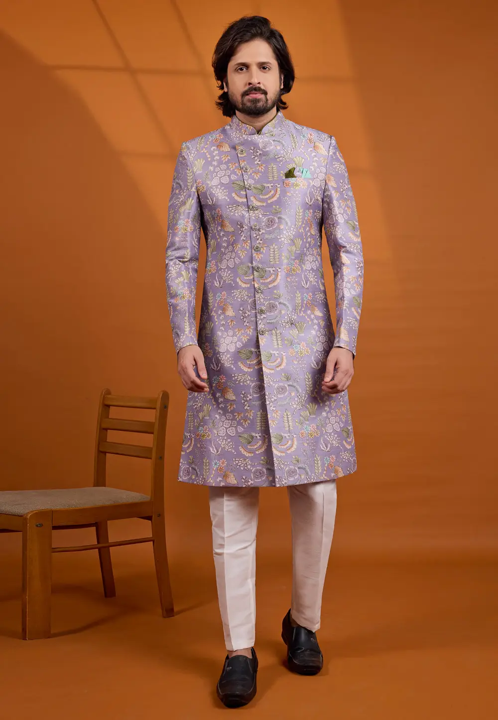 Lavender Art Silk Indo Western Suit 335910