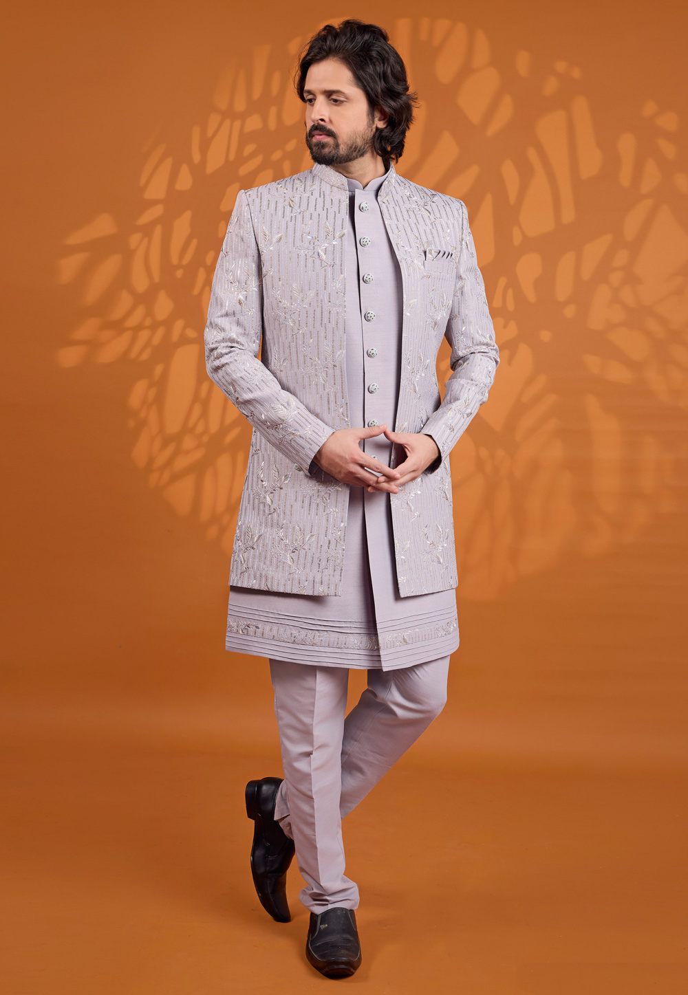 Lavender Art Silk Jacket Style Sherwani 330235