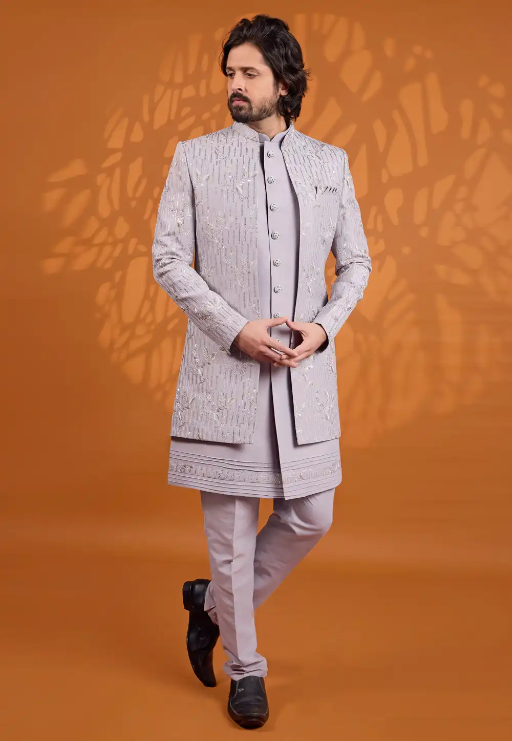 Lavender Art Silk Jacket Style Sherwani 330235