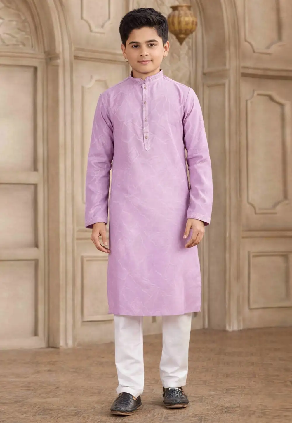 Lavender Art Silk Kids Kurta Pajama 330815