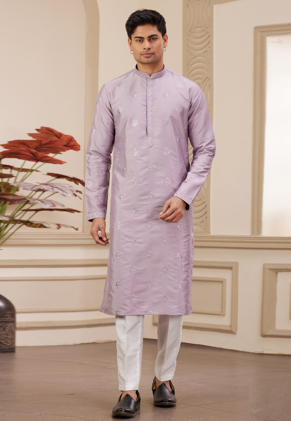 Lavender Art Silk Kurta Pajama 308556