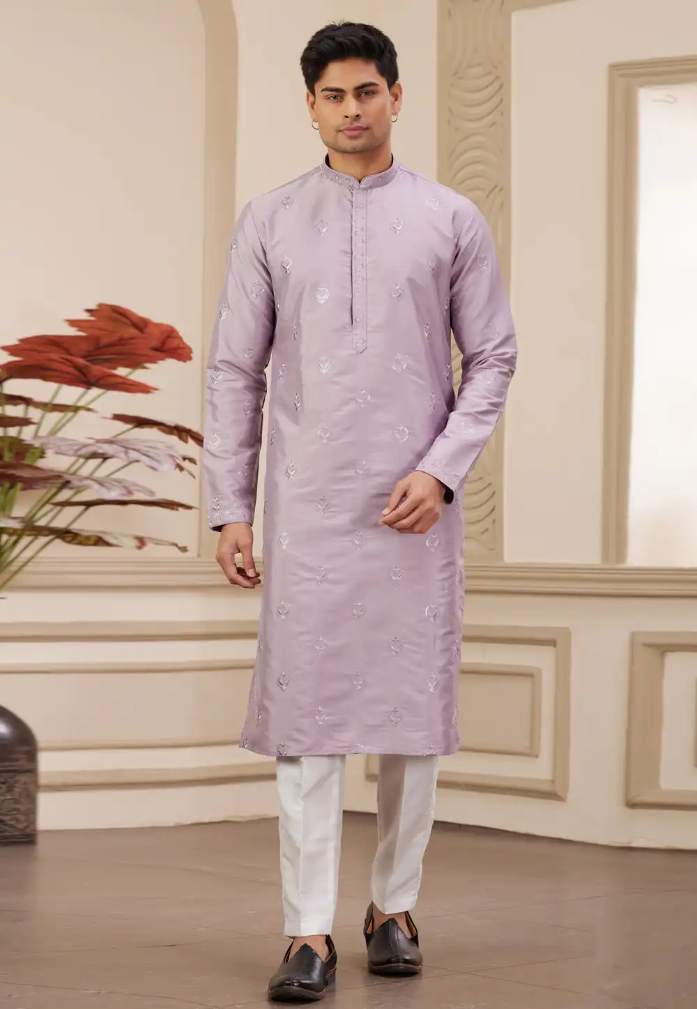 Lavender Art Silk Kurta Pajama 308556