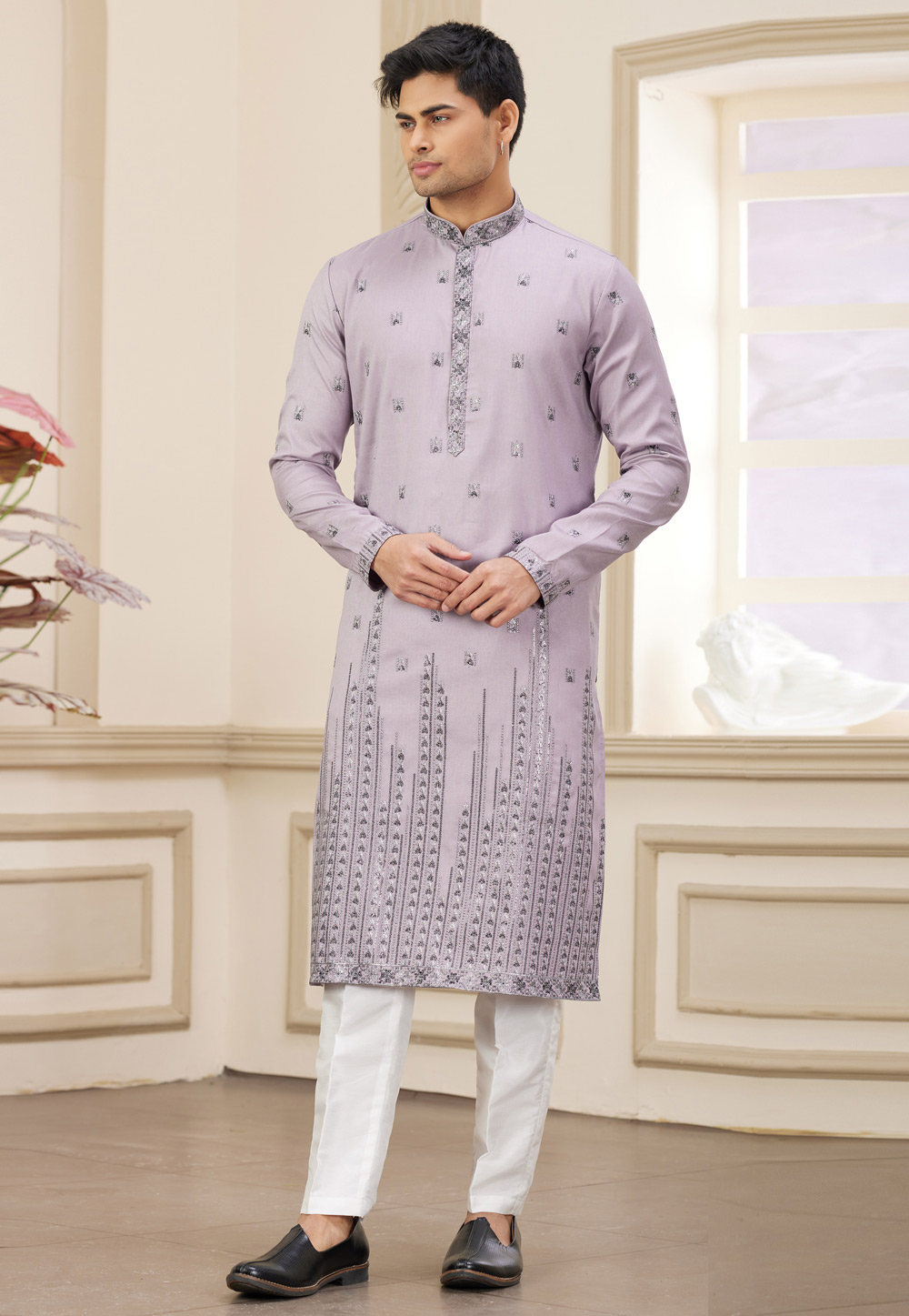 Lavender Art Silk Kurta Pajama 308568