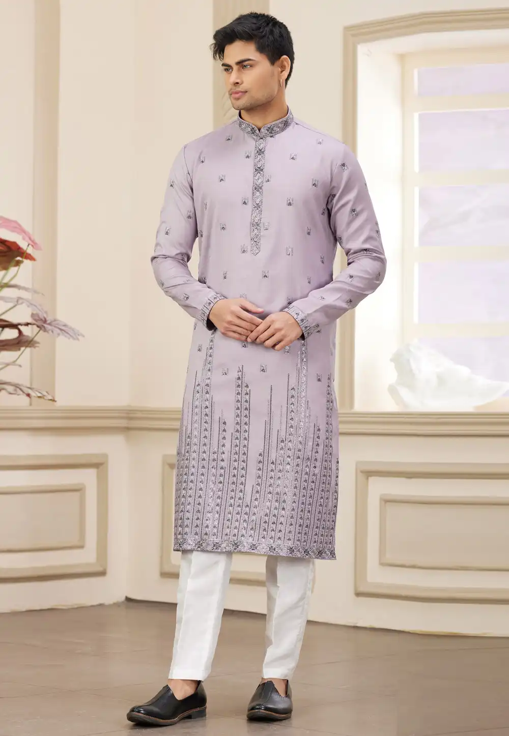 Lavender Art Silk Kurta Pajama 308568