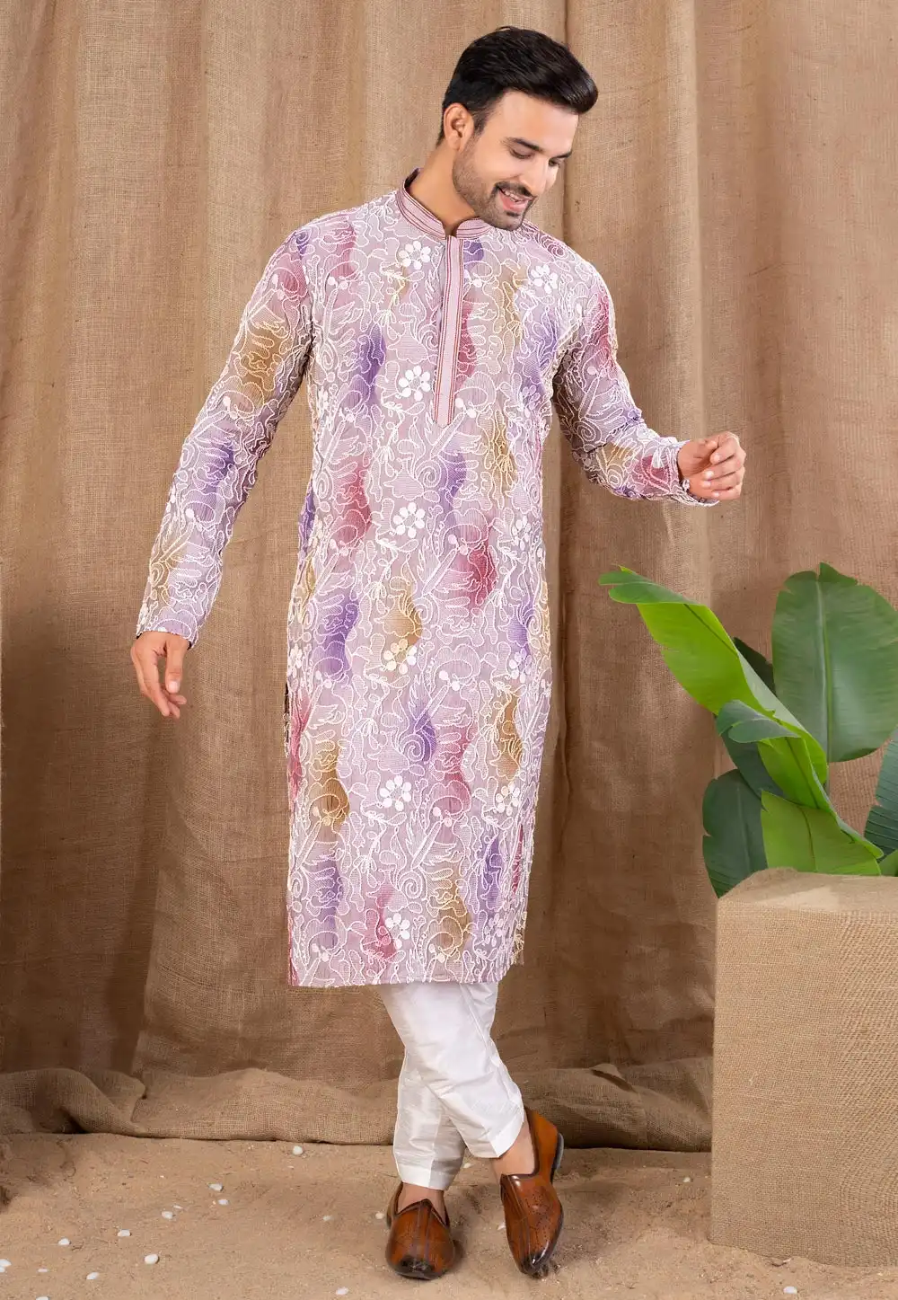 Lavender Art Silk Kurta Pajama 316448