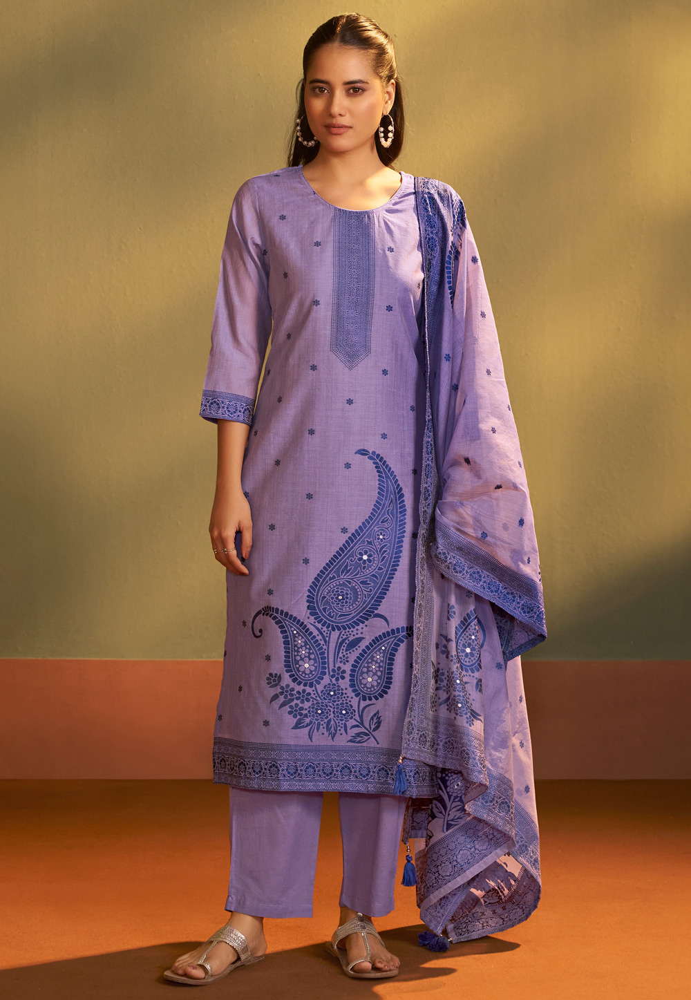 Lavender Art Silk Readymade Pant Style Suit 321823
