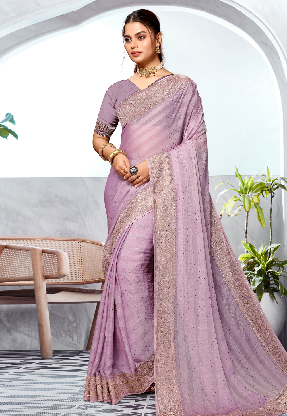 Lavender Art Silk Saree With Blouse 285681