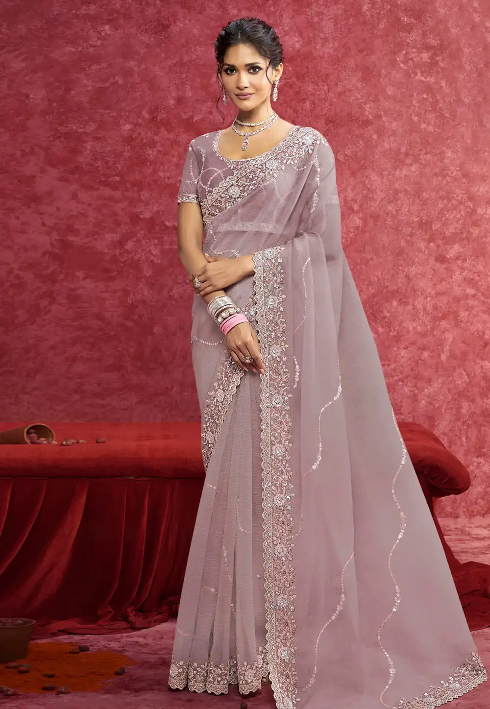 Lavender Banarasi Saree With Blouse 317262